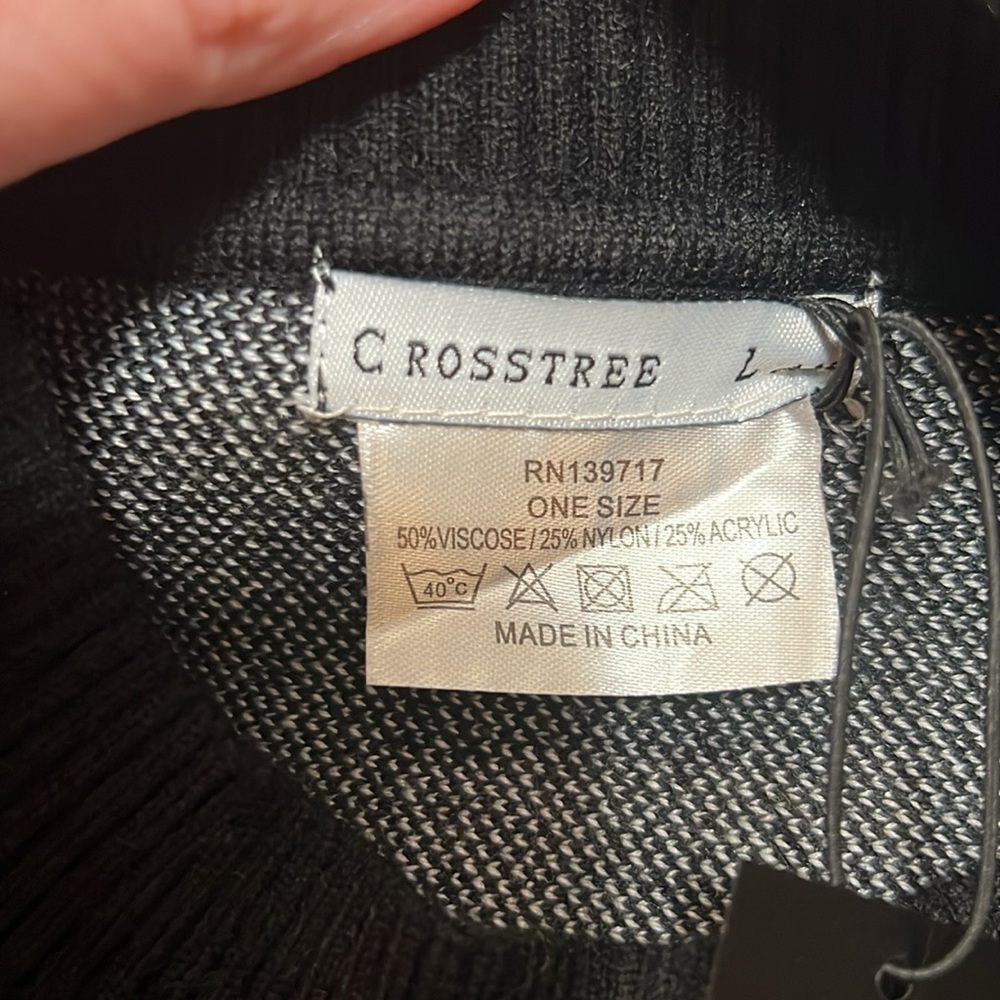 NWT Crosstree Lane Black & Cream striped sides/sleeves poncho mock neck sweater - Picture 9 of 9